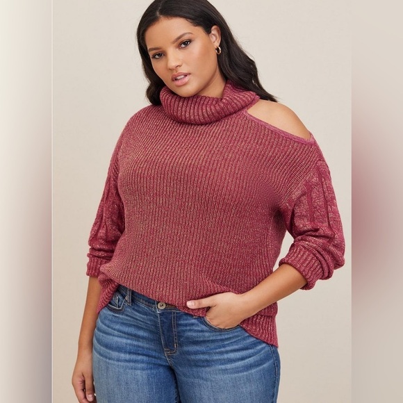 Torrid Metallic Cable Pullover Cold Shoulder Sweater Womens size 1x - Picture 1 of 8